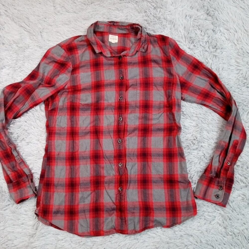 J. Crew Womens Shirt Red S Button Up Plaid Casual Pockets Cozy Comfort